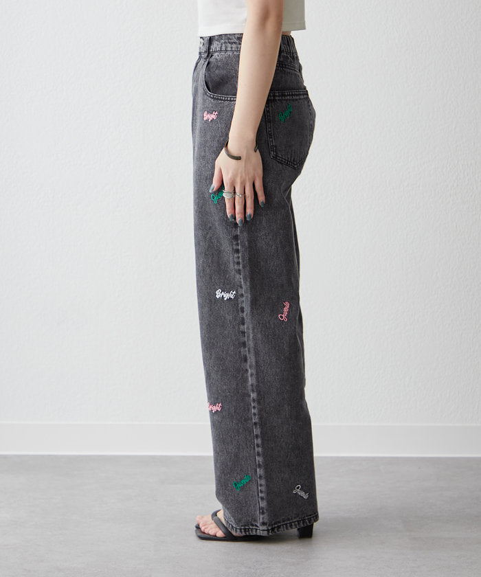 ナイスクラップ NICE CLAUP 【2025 Spring/Summer】ロゴ刺繍デニムパンツ （BK） BK