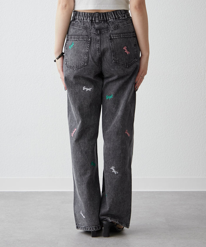 ナイスクラップ NICE CLAUP 【2025 Spring/Summer】ロゴ刺繍デニムパンツ （BK） BK