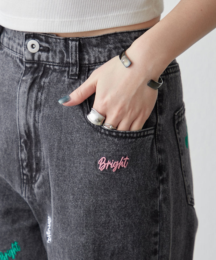 ナイスクラップ NICE CLAUP 【2025 Spring/Summer】ロゴ刺繍デニムパンツ （BK） BK