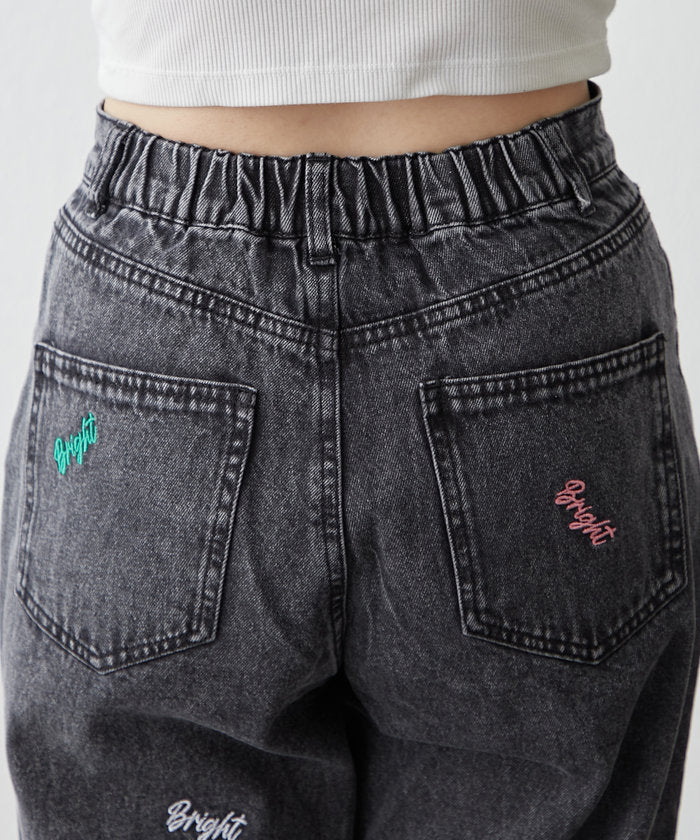 ナイスクラップ NICE CLAUP 【2025 Spring/Summer】ロゴ刺繍デニムパンツ （BK） BK