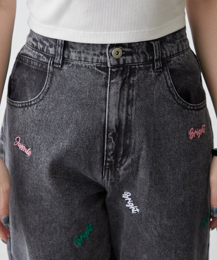 ナイスクラップ NICE CLAUP 【2025 Spring/Summer】ロゴ刺繍デニムパンツ （BK） BK