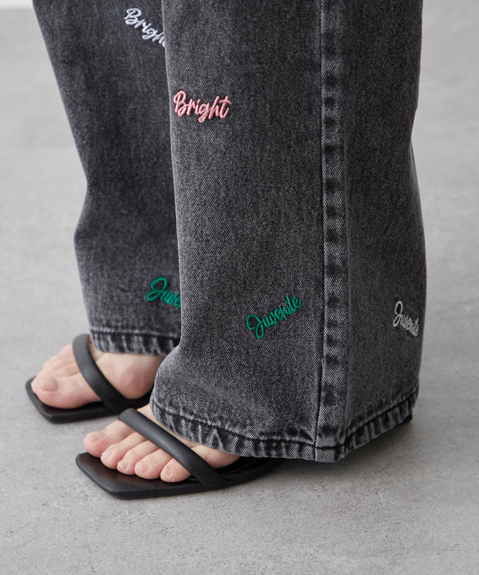 ナイスクラップ NICE CLAUP 【2025 Spring/Summer】ロゴ刺繍デニムパンツ （BK） BK