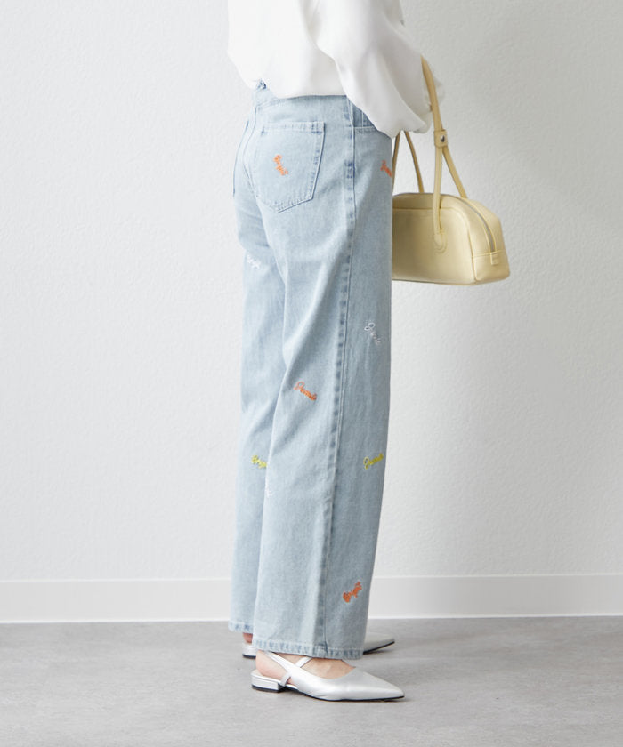 ナイスクラップ NICE CLAUP 【2025 Spring/Summer】ロゴ刺繍デニムパンツ （BK） BK