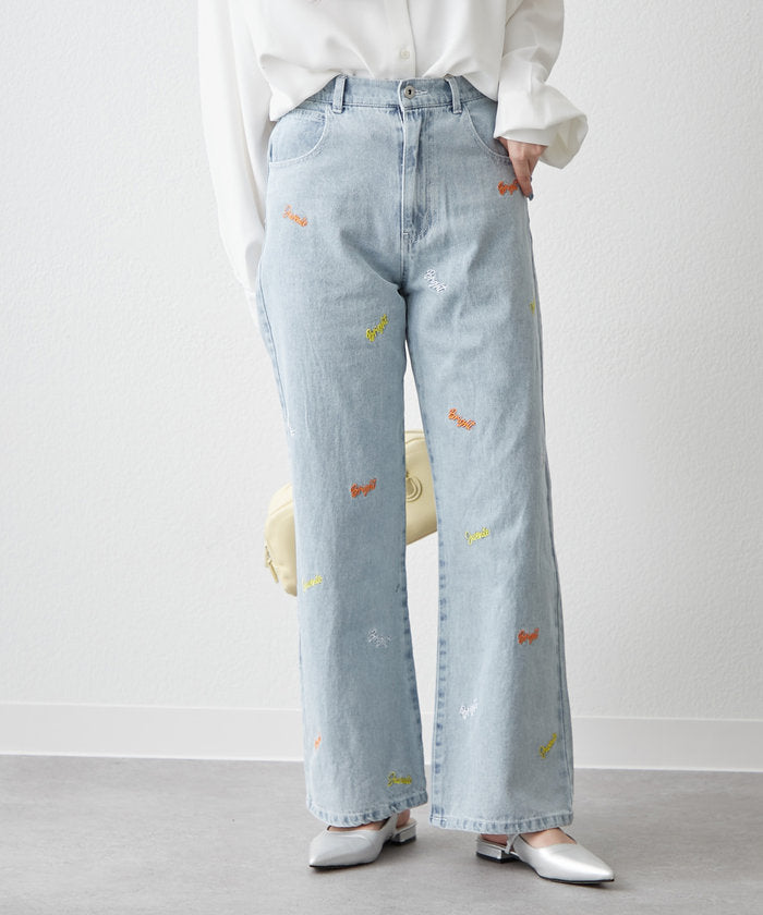 ナイスクラップ NICE CLAUP 【2025 Spring/Summer】ロゴ刺繍デニムパンツ （BK） BK