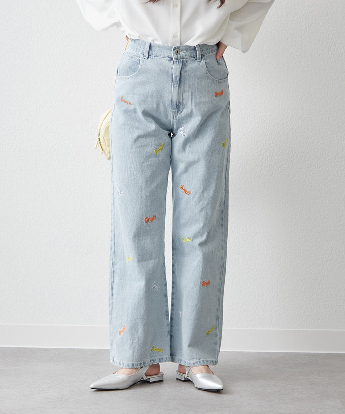 ナイスクラップ NICE CLAUP 【2025 Spring/Summer】ロゴ刺繍デニムパンツ （BK） BK