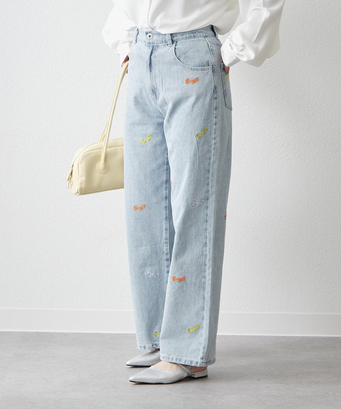 ナイスクラップ NICE CLAUP 【2025 Spring/Summer】ロゴ刺繍デニムパンツ （BK） BK