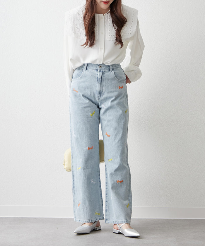 ナイスクラップ NICE CLAUP 【2025 Spring/Summer】ロゴ刺繍デニムパンツ （BK） BK