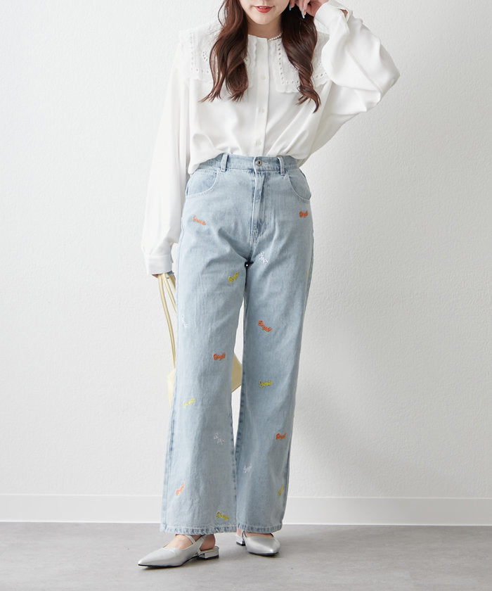 ナイスクラップ NICE CLAUP 【2025 Spring/Summer】ロゴ刺繍デニムパンツ （BK） BK