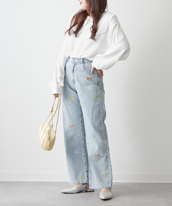ナイスクラップ NICE CLAUP 【2025 Spring/Summer】ロゴ刺繍デニムパンツ （BK） BK