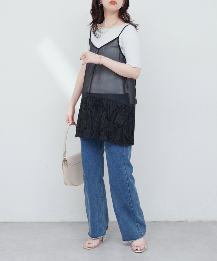 ナイスクラップ NICE CLAUP 【natural couture】立体チュール切替キャミワンピース （BK） BK