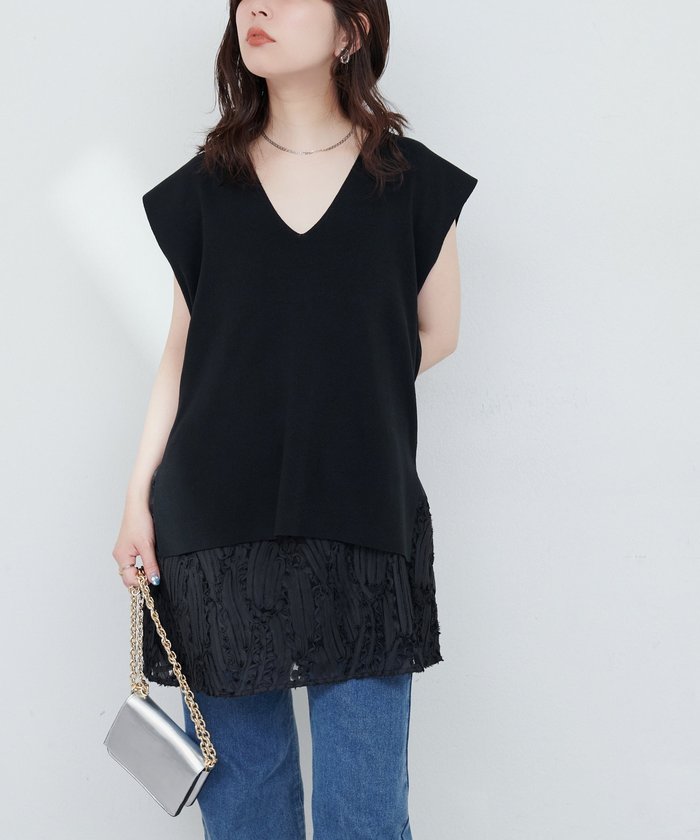 ナイスクラップ NICE CLAUP 【natural couture】立体チュール切替キャミワンピース （BK） BK