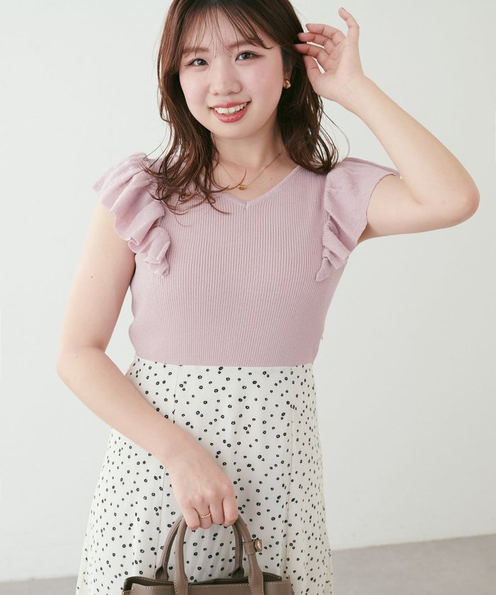 ナイスクラップ NICE CLAUP 【natural couture】フリル袖ニットドッキングワンピー （PK） PK