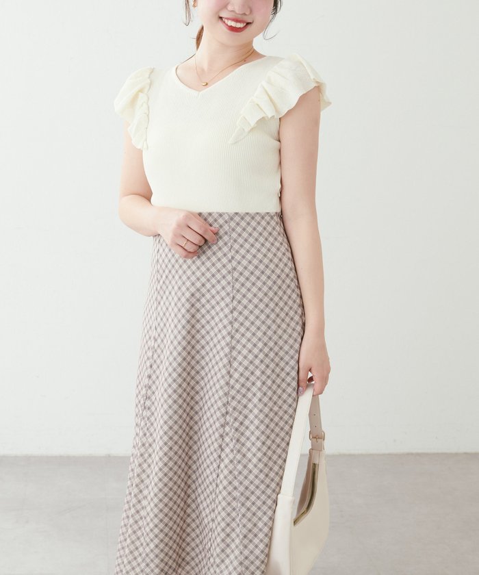 ナイスクラップ NICE CLAUP 【natural couture】フリル袖ニットドッキングワンピー （PK） PK