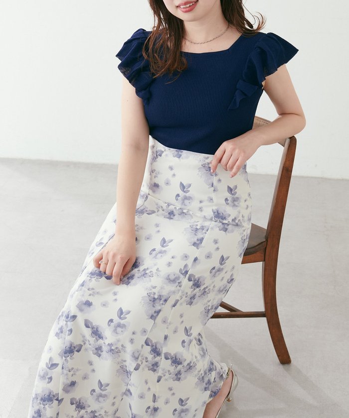 ナイスクラップ NICE CLAUP 【natural couture】フリル袖ニットドッキングワンピー （PK） PK