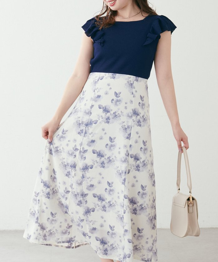 ナイスクラップ NICE CLAUP 【natural couture】フリル袖ニットドッキングワンピー （PK） PK