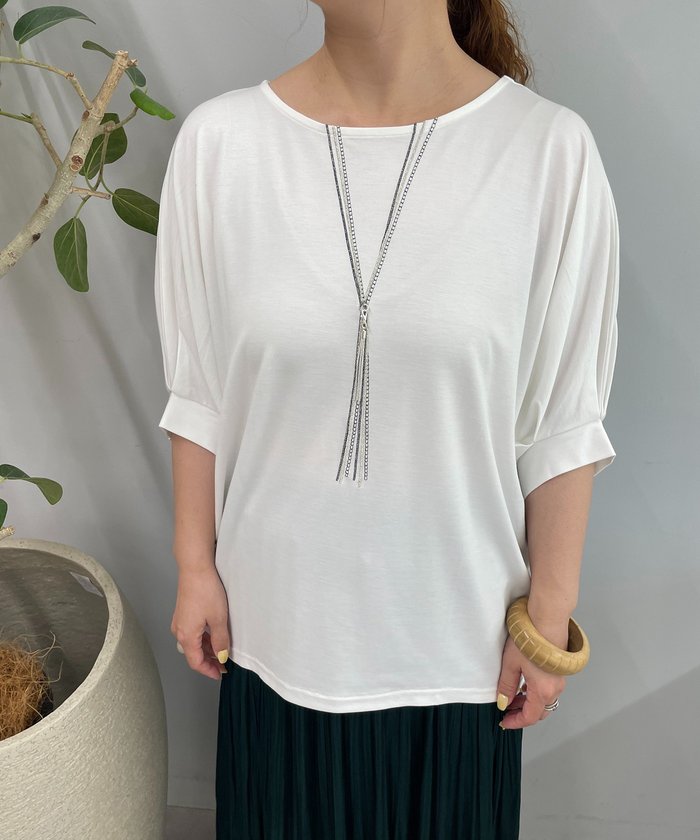 ナイスクラップ NICE CLAUP 【人気シリーズ！】ネックレス刺繍2WAYTシャツ （BR） BR
