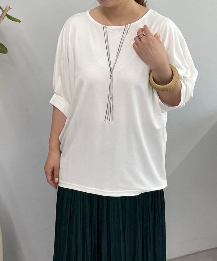 ナイスクラップ NICE CLAUP 【人気シリーズ！】ネックレス刺繍2WAYTシャツ （BR） BR