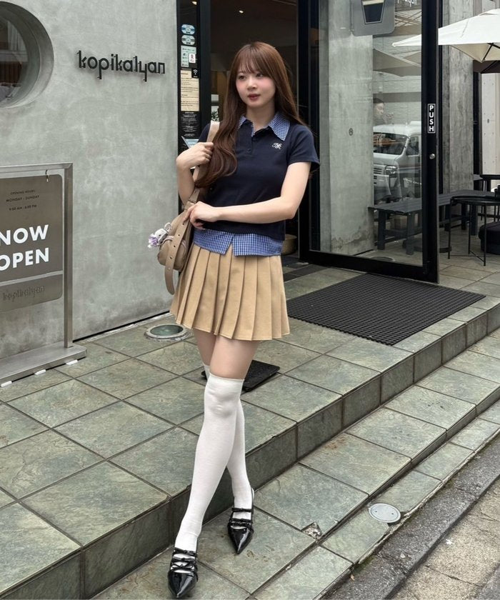 ナイスクラップ NICE CLAUP 【@re.__mi23セレクト】フェイクシャツレイヤードトップス （NVY） NVY