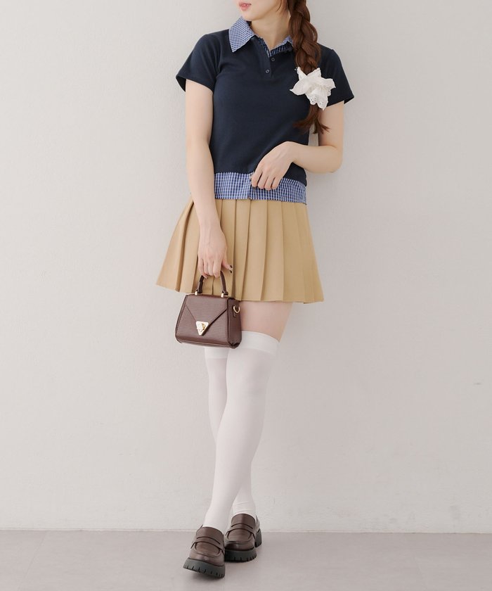 ナイスクラップ NICE CLAUP 【@re.__mi23セレクト】フェイクシャツレイヤードトップス （NVY） NVY