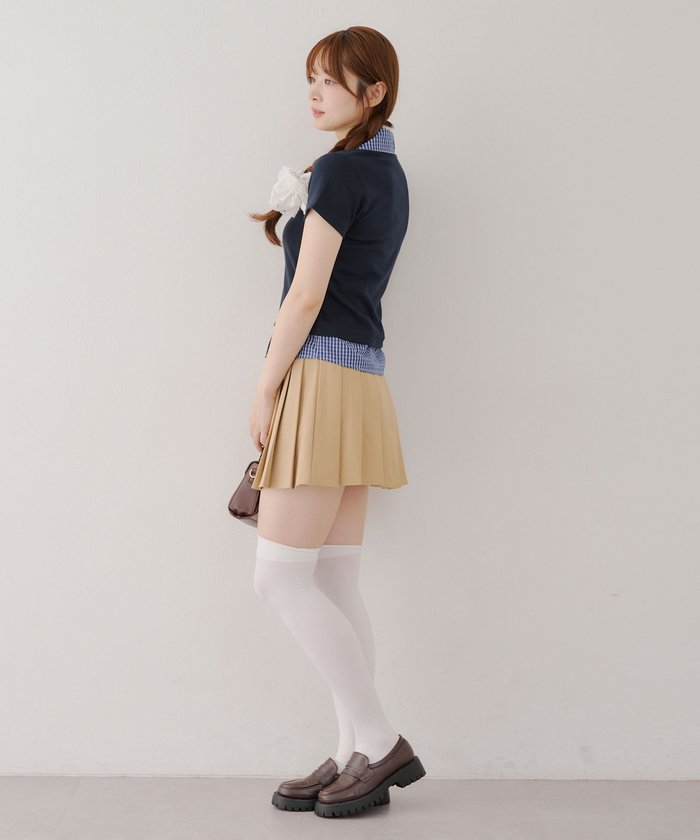 ナイスクラップ NICE CLAUP 【@re.__mi23セレクト】フェイクシャツレイヤードトップス （NVY） NVY