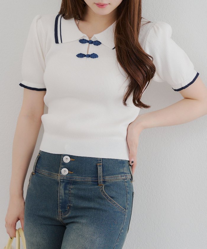 ナイスクラップ NICE CLAUP  2025AW【RMAF】チャイナポロニット （NVY） NVY