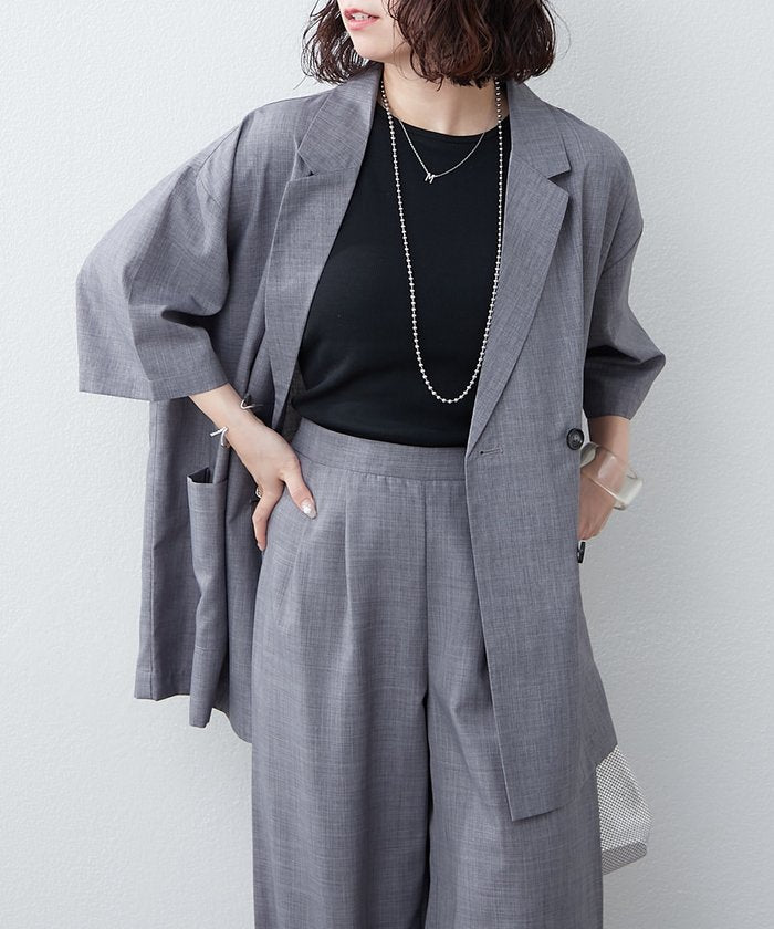 ナイスクラップ NICE CLAUP 【上下SET】BIGテーラーWジャケット+ワイドパンツ （GY） GY
