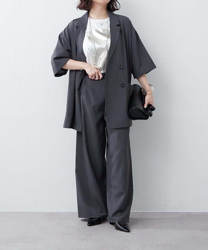 ナイスクラップ NICE CLAUP 【上下SET】BIGテーラーWジャケット+ワイドパンツ （GY） GY