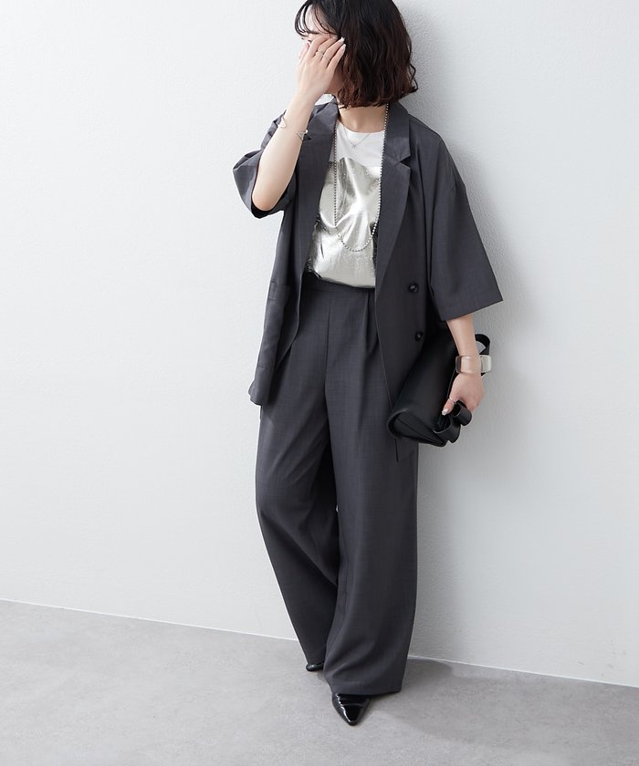 ナイスクラップ NICE CLAUP 【上下SET】BIGテーラーWジャケット+ワイドパンツ （GY） GY