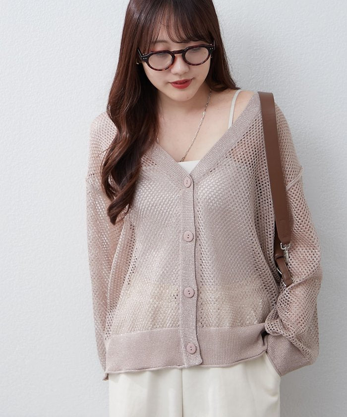 ナイスクラップ NICE CLAUP キラキラロングメッシュカーデ （PK） PK