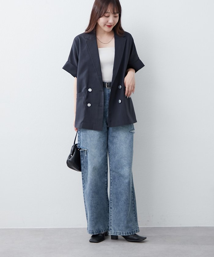 ナイスクラップ NICE CLAUP ドルマンスリーブテーラージャケット （NVY） NVY