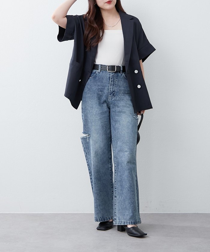 ナイスクラップ NICE CLAUP ドルマンスリーブテーラージャケット （NVY） NVY