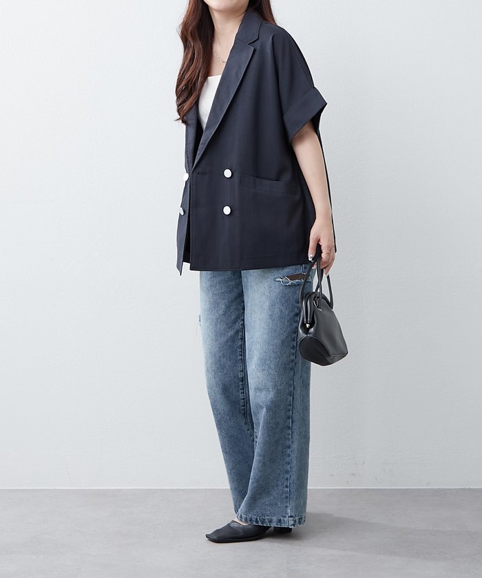 ナイスクラップ NICE CLAUP ドルマンスリーブテーラージャケット （NVY） NVY
