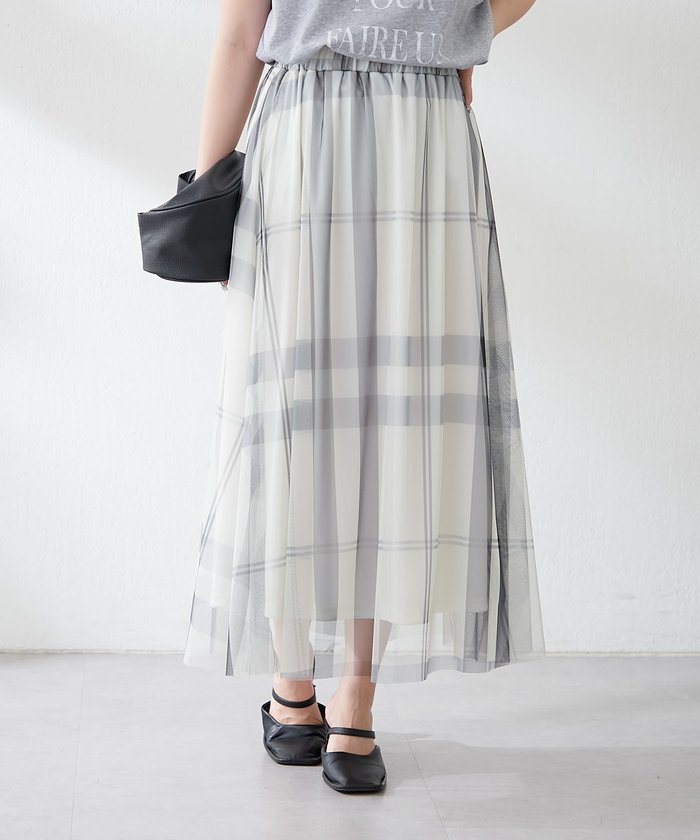 ナイスクラップ NICE CLAUP チュールチェックギャザースカート （IVY） IVY