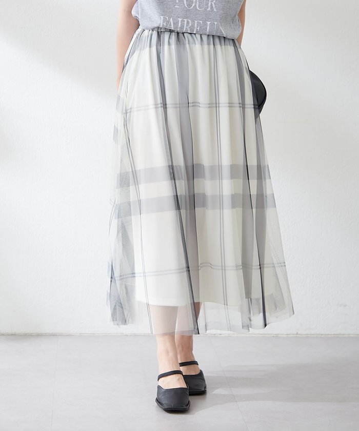 ナイスクラップ NICE CLAUP チュールチェックギャザースカート （IVY） IVY