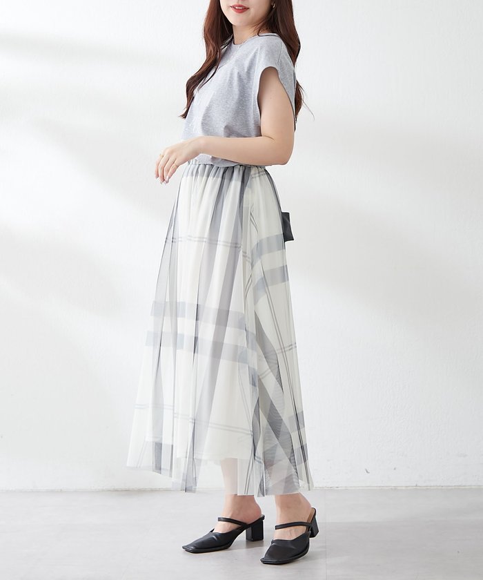 ナイスクラップ NICE CLAUP チュールチェックギャザースカート （IVY） IVY