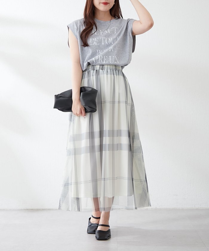 ナイスクラップ NICE CLAUP チュールチェックギャザースカート （IVY） IVY