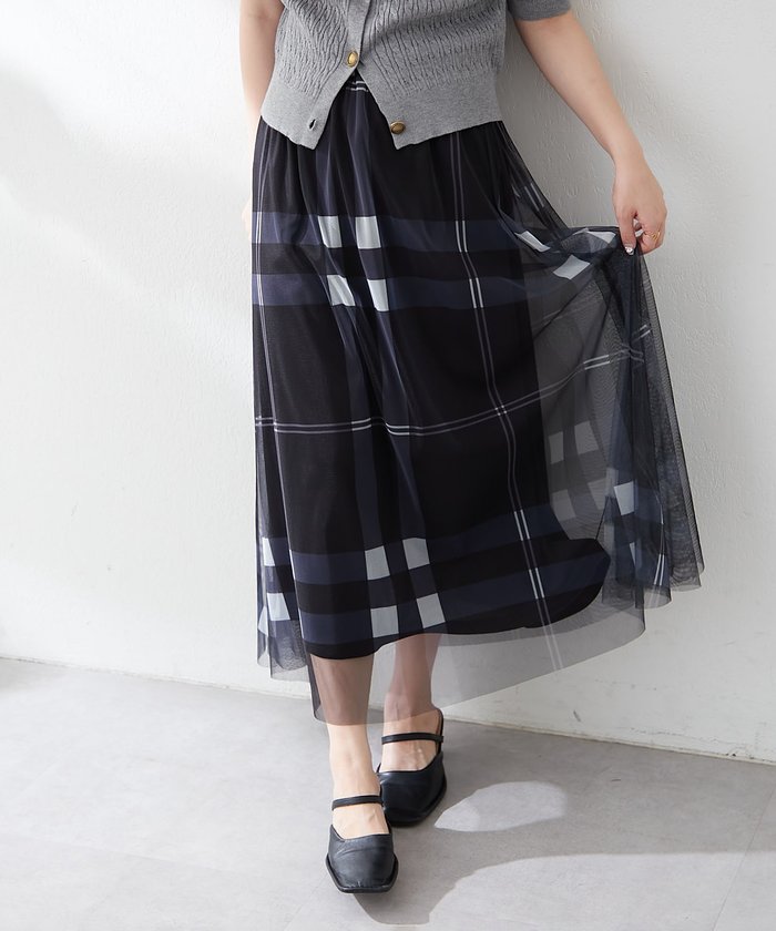ナイスクラップ NICE CLAUP チュールチェックギャザースカート （IVY） IVY