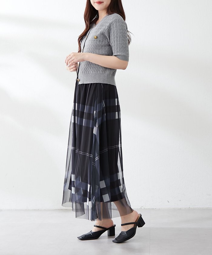 ナイスクラップ NICE CLAUP チュールチェックギャザースカート （IVY） IVY