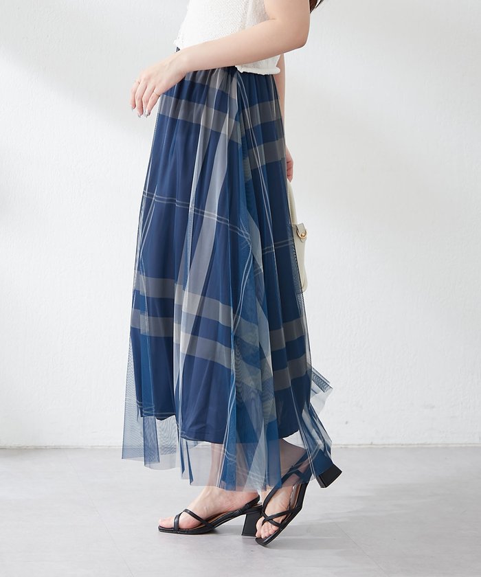 ナイスクラップ NICE CLAUP チュールチェックギャザースカート （IVY） IVY