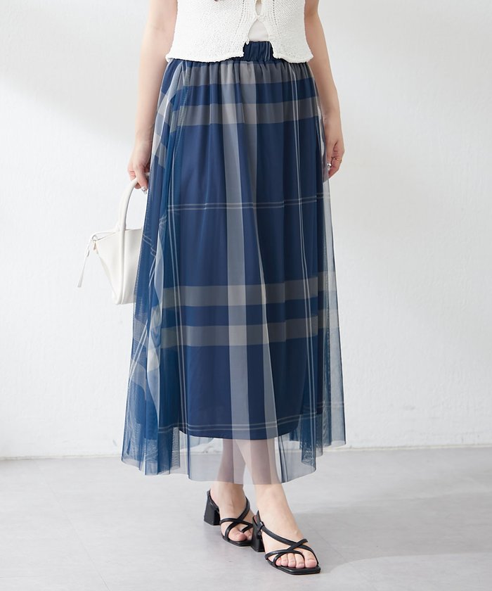 ナイスクラップ NICE CLAUP チュールチェックギャザースカート （IVY） IVY