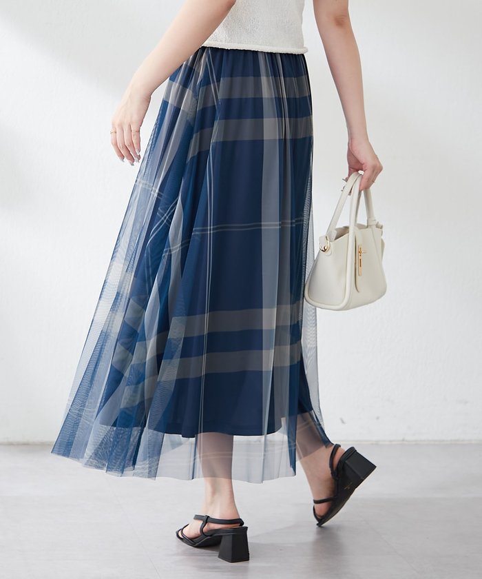 ナイスクラップ NICE CLAUP チュールチェックギャザースカート （IVY） IVY