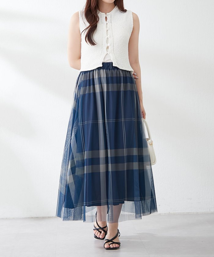 ナイスクラップ NICE CLAUP チュールチェックギャザースカート （IVY） IVY