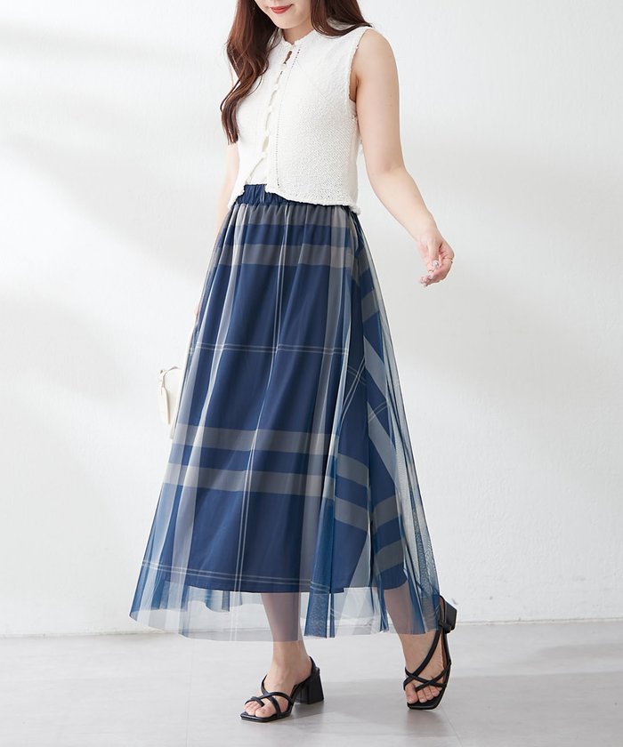 ナイスクラップ NICE CLAUP チュールチェックギャザースカート （IVY） IVY