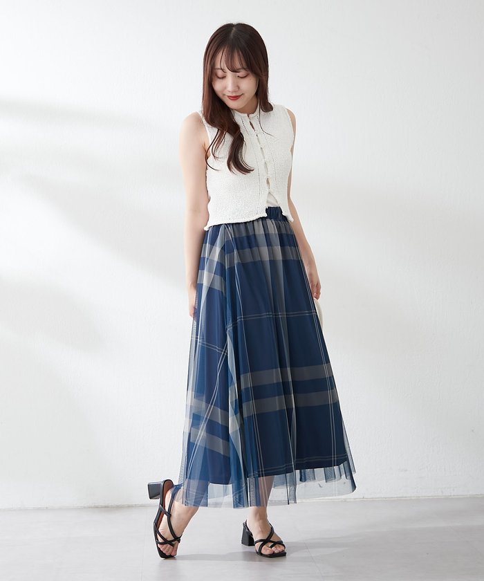 ナイスクラップ NICE CLAUP チュールチェックギャザースカート （IVY） IVY