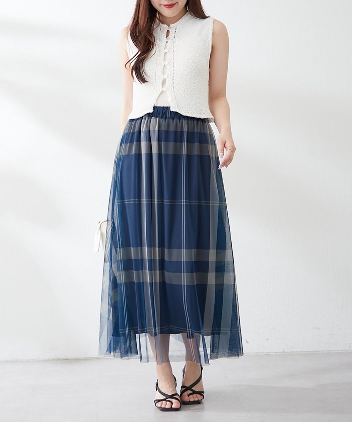 ナイスクラップ NICE CLAUP チュールチェックギャザースカート （IVY） IVY