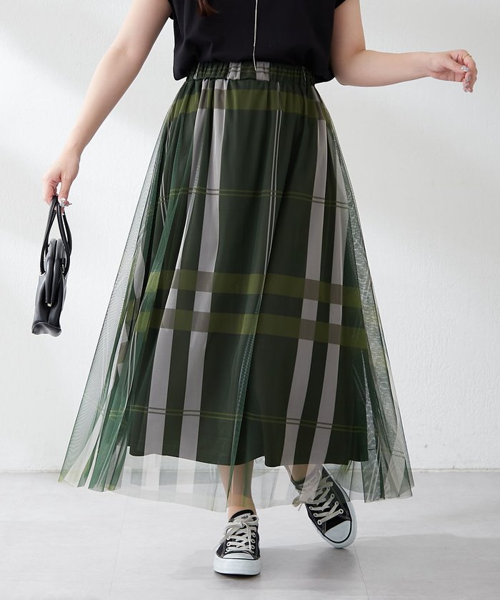 ナイスクラップ NICE CLAUP チュールチェックギャザースカート （IVY） IVY