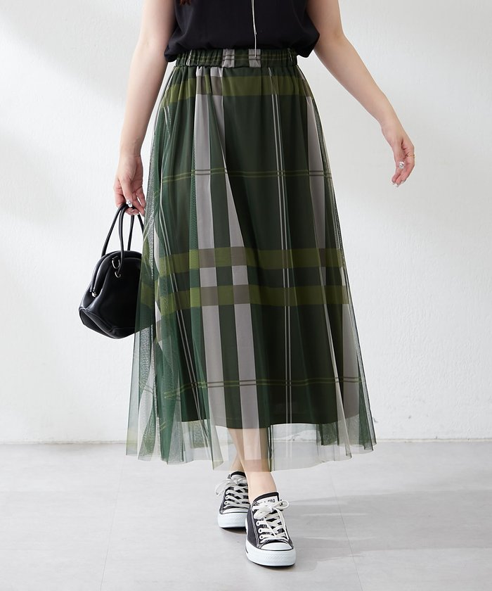 ナイスクラップ NICE CLAUP チュールチェックギャザースカート （IVY） IVY