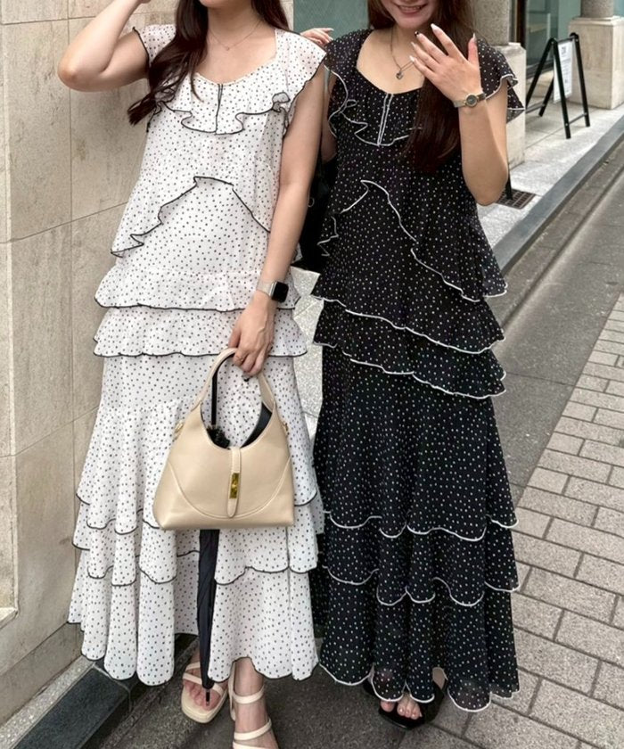 ナイスクラップ NICE CLAUP ドットフリルティアードOP （IVY） IVY