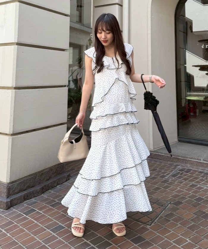 ナイスクラップ NICE CLAUP ドットフリルティアードOP （IVY） IVY
