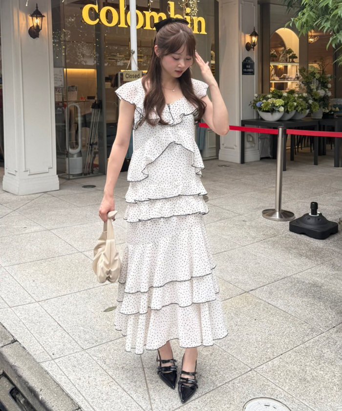 ナイスクラップ NICE CLAUP ドットフリルティアードOP （IVY） IVY